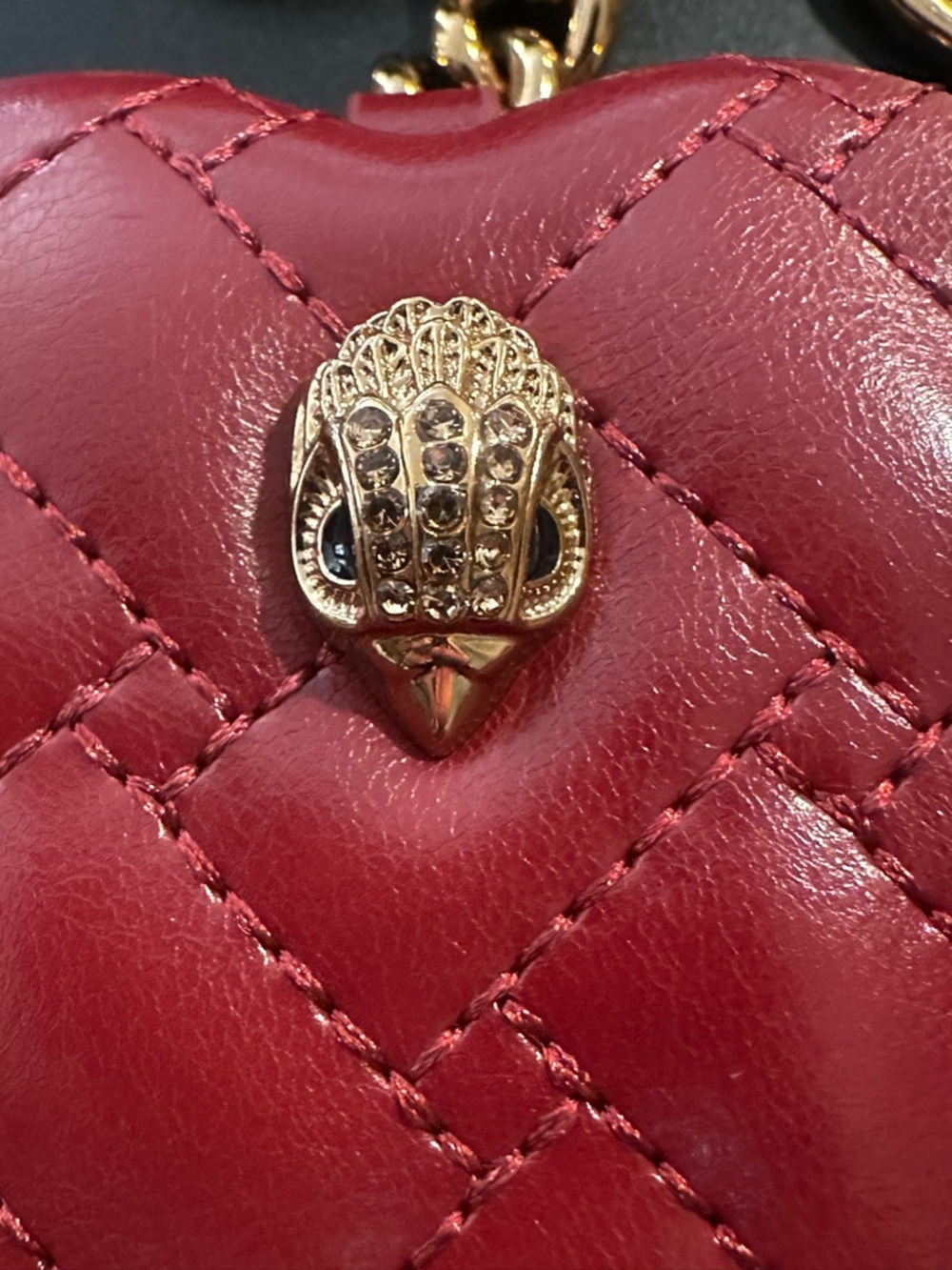 Kurt Geiger Red Quilted Heart Double Sided Keyring Mirror with Gold Hardware - Picture 6 of 9